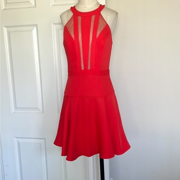 BCBGMAXAZRIA Halter Mesh Red Mini Dress - Picture 4 of 10